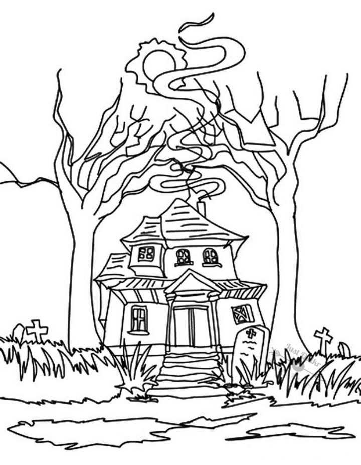 Halloween Day Coloring Pages Drawings for Haunted House