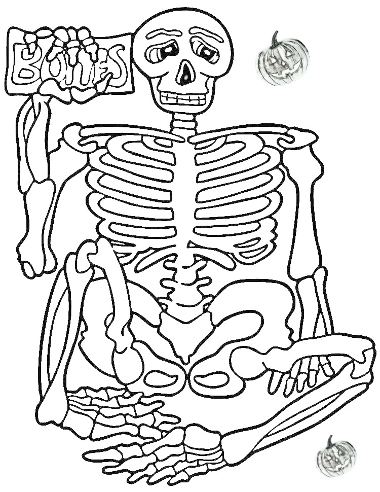 Halloween Day Coloring Pages Drawings for Skeleton