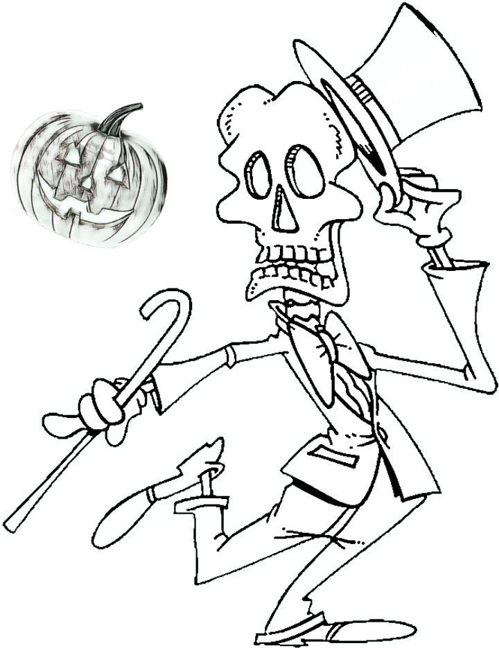 Halloween Day Coloring Pages Drawings for Skeleton