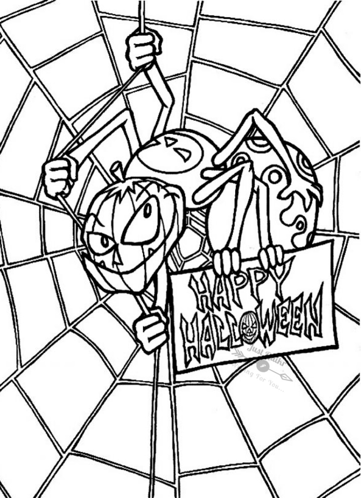 Halloween Day Coloring Pages Drawings for Spider