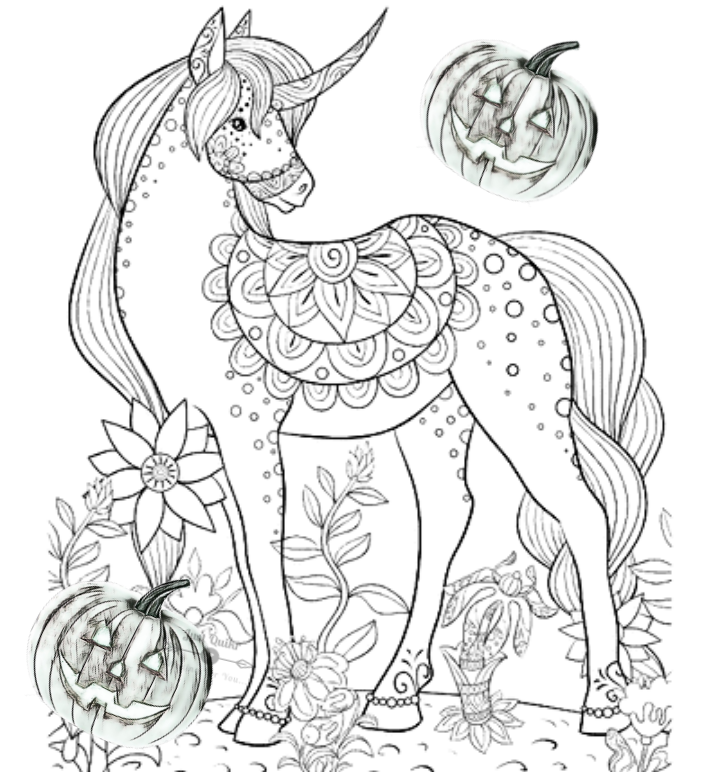 Halloween Day Coloring Pages Drawings for Unicorn