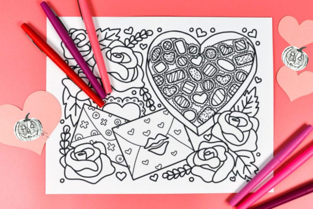 Halloween Day Coloring Pages Drawings for Valentines