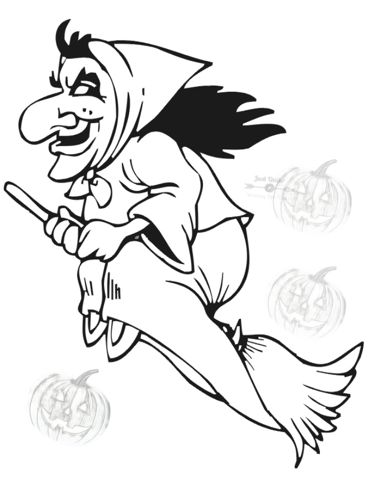 Halloween Day Coloring Pages Drawings for Witch on Broom